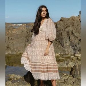 Daughters of India Jasmine Midi Dress in Shell Size XS NEW Boho